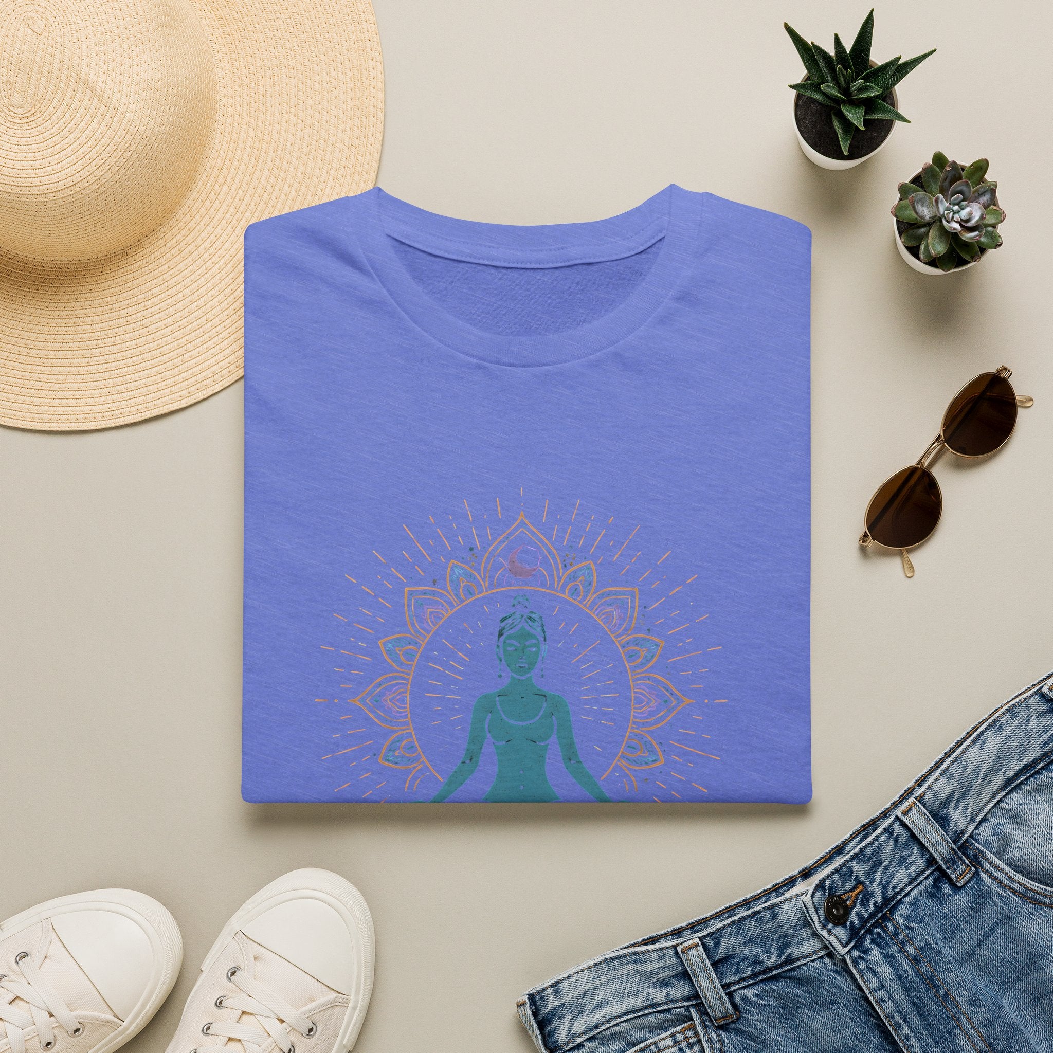 Blue Meditating Woman T-Shirt