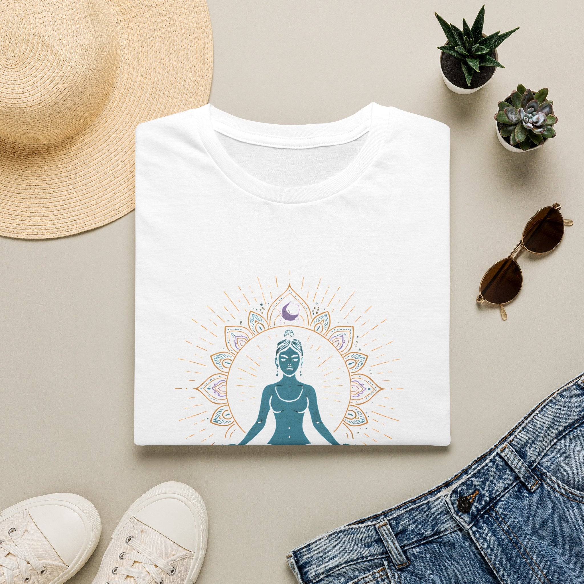 Blue Meditating Woman T-Shirt