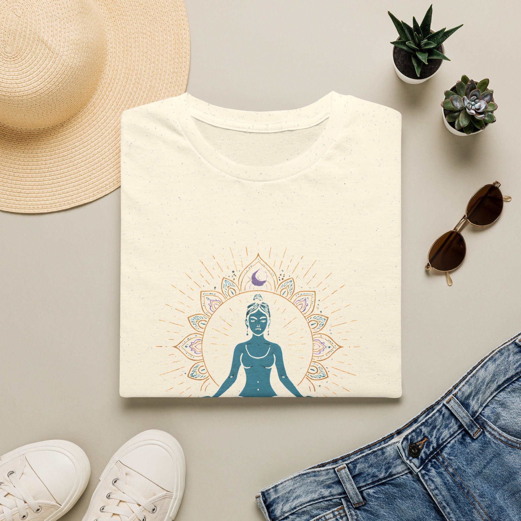 Blue Meditating Woman T-Shirt